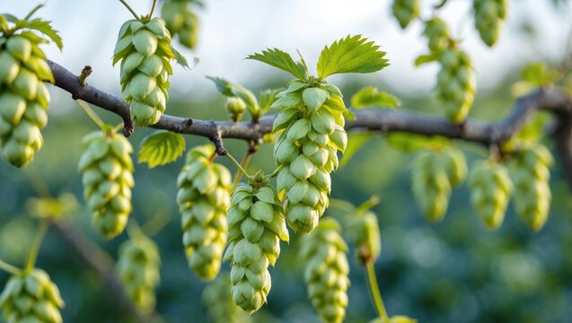 Isolated branch featuring ripe hops.