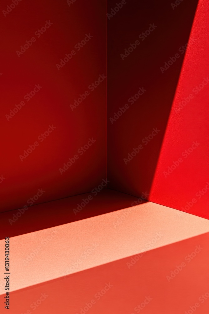 Aufkleber abstract shot of red corner space with sunlight creating a striking geometric shadow pattern