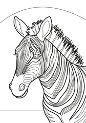 Zebra in the form of a contour drawing for coloring. The image is on a white background, with clear lines without a background. Ideal for children's coloring books, educational materials
