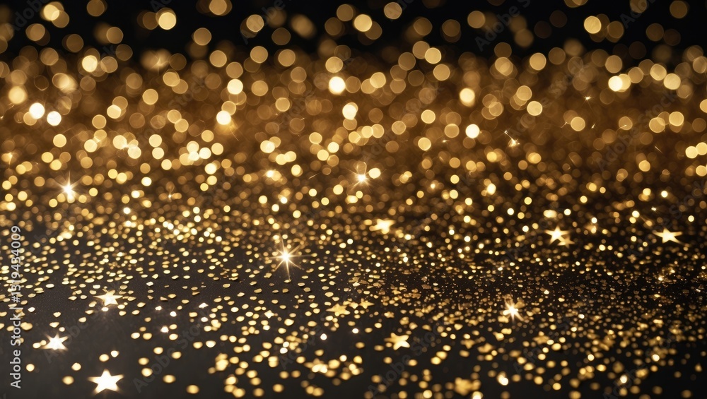 Poster sparkling golden rainbow magic stars bokeh backdrop. featuring various types of glitter and special 
