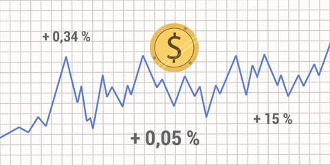 Contemporary Halftone Collage for investments concept, marketing, trading. Online Stock banner with finance elements, coins, money. Horizontal invest or business poster. Vector illustration.