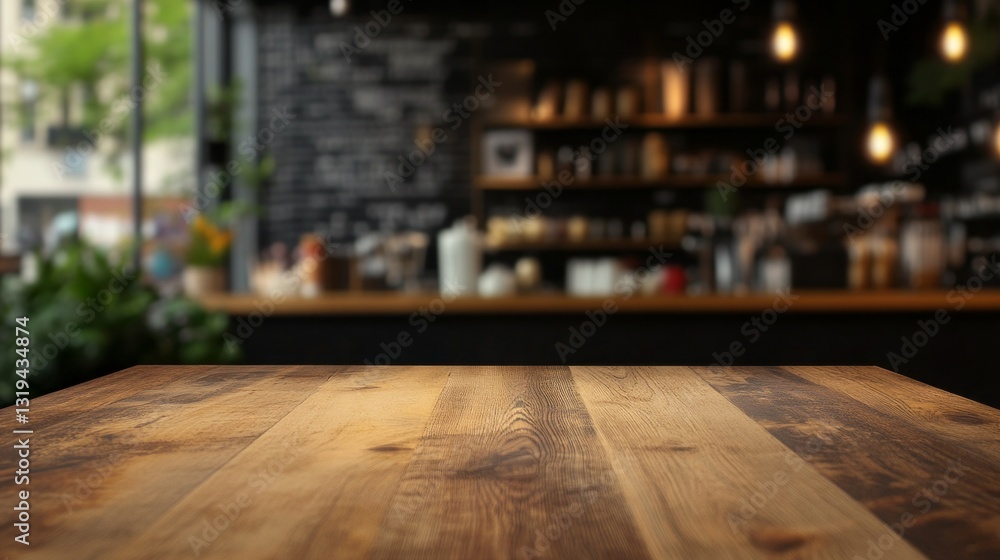 Aufkleber empty brown wooden table stands ready, inviting warm gatherings and heartfelt conversations in a coz