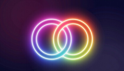 Interlocking neon rings on dark background, Pride unity