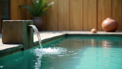 Japanese Hot Springs Onsen Natural Bath, located in a healing bamboo room, with selective and soft focus.