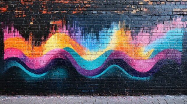 Vibrant sound waves graffiti artwork urban wall street art colorful environment ground level creative expression
