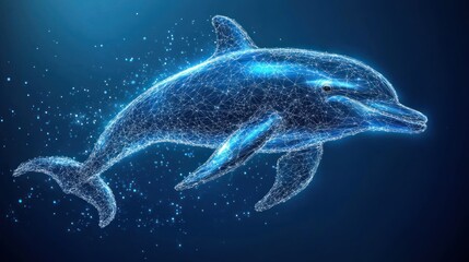Fototapeta premium Abstract Dolphin in Deep Ocean, Digital Art, Background Particles
