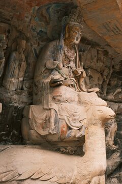 Dazu：A series of Chinese religious sculptures and carvings and UNESCO World Heritage Site located in Dazu District, Chongqing, China. The carvings date back as far as the 7th century AD