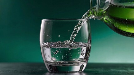 Glass of Water, Clear glass of water with fresh water being poured into it, Close-up picture of picture of glass of water pouring water into glass on blurred background