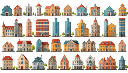 Obraz premium Colorful collection of architectural building png