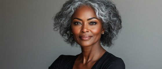 A woman with short hair and a black shirt is smiling
