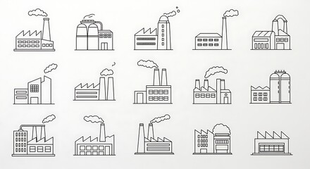 Fototapeta premium Minimalist Factory Icons - Industrial Activity - Suitable for infographic, presentation or website
