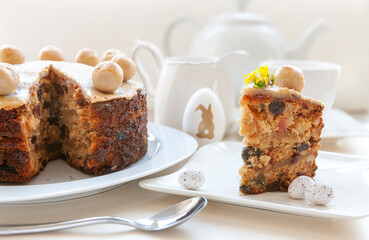 Homemade Simnel Cake traditional English Easter marzipan cake.