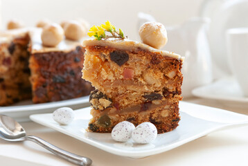 Homemade Simnel Cake traditional English Easter marzipan cake.