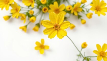 Glossy bright yellow buttercup flower, vibrant, cheerful, isolated on white, nature, macro photography
