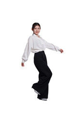 Asian businesswoman portrait, isolated on blue background