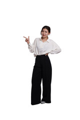 Asian businesswoman portrait, isolated on blue background