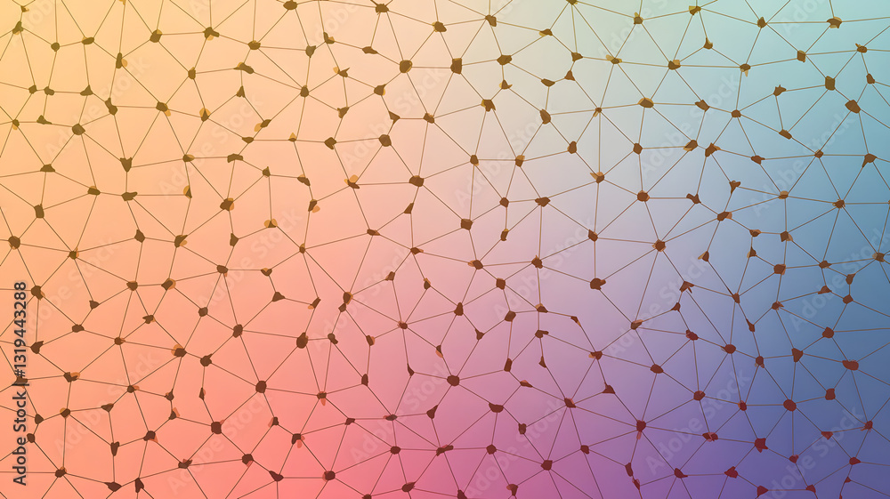 Poster abstract network mesh: an intricate network mesh of lines and nodes, set against a soft, multicolore