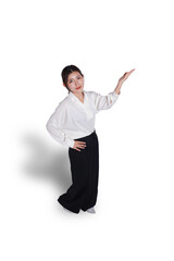 Asian businesswoman portrait, isolated on blue background