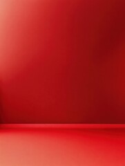 Vibrant red room with gradient wall and floor creates a bold, minimalist backdrop for displays