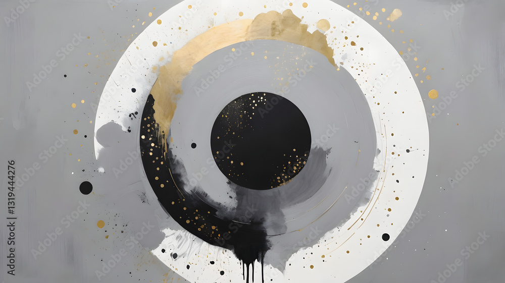 Poster geometric harmony: abstract artwork featuring concentric circles in contrasting colors, creating a s