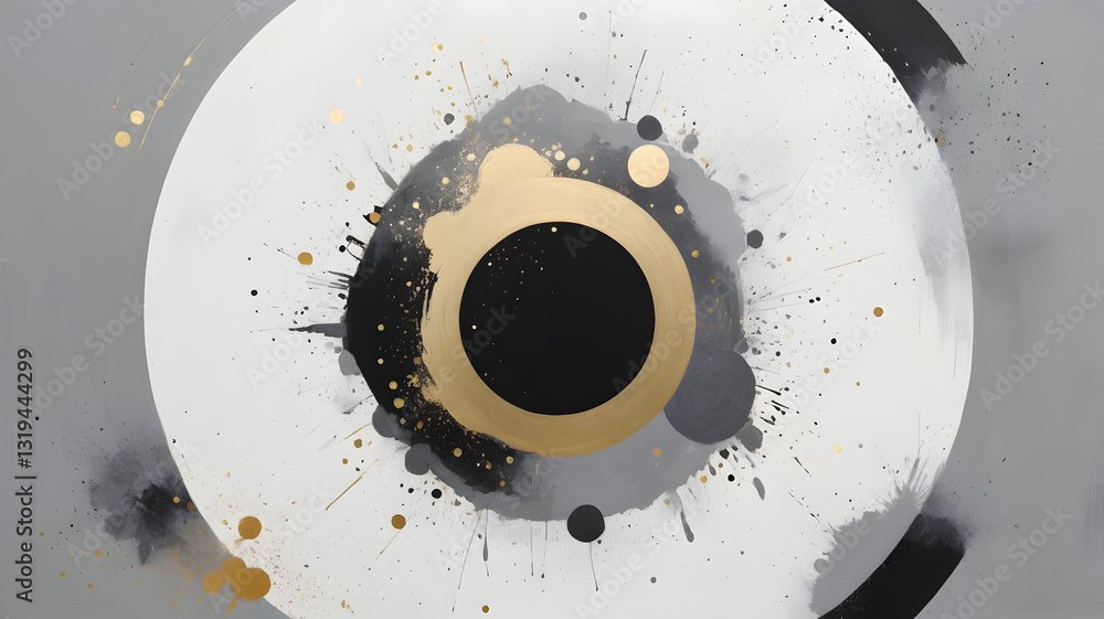 Poster abstract geometric composition: an intricate abstract artwork featuring overlapping circles and spla