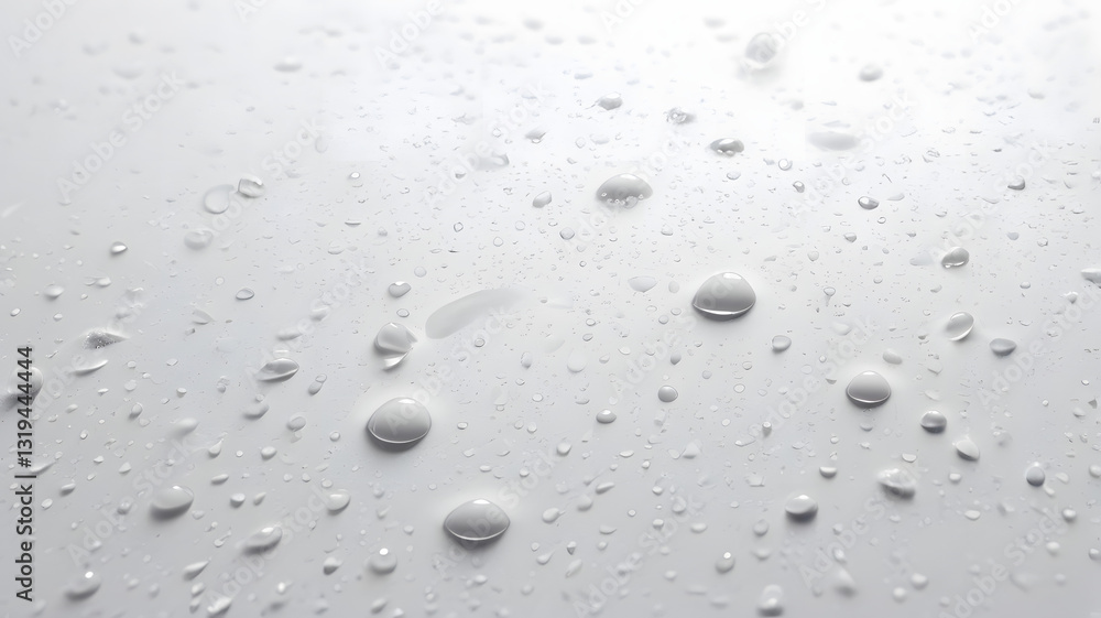 Aufkleber delicate dance of drops: a close-up macro shot of tiny water droplets scattered across a smooth surf