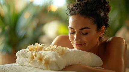 1. **A spa therapist gently placing a warm herbal compress on a guest’s back**, creating a serene and relaxing atmosphere in a luxury hotel spa 