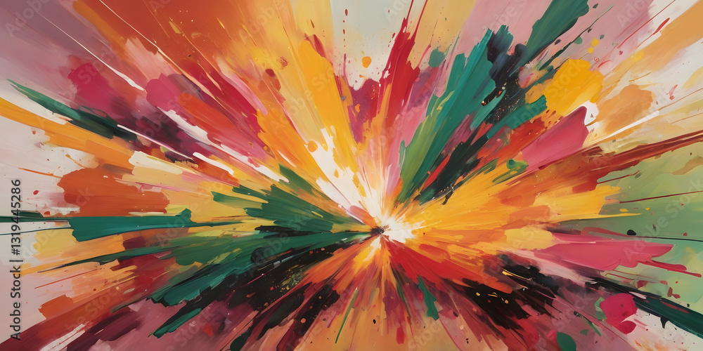 Poster explosive spectrum: a dynamic burst of vibrant colors radiates outwards, creating an abstract repres