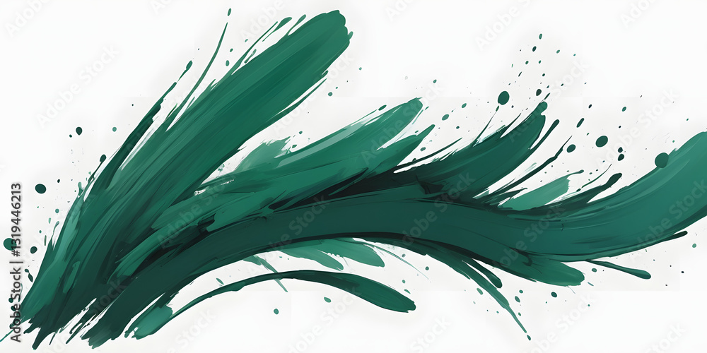 Poster abstract emerald strokes: an energetic and fluid display of dynamic emerald green brushstrokes. a vi