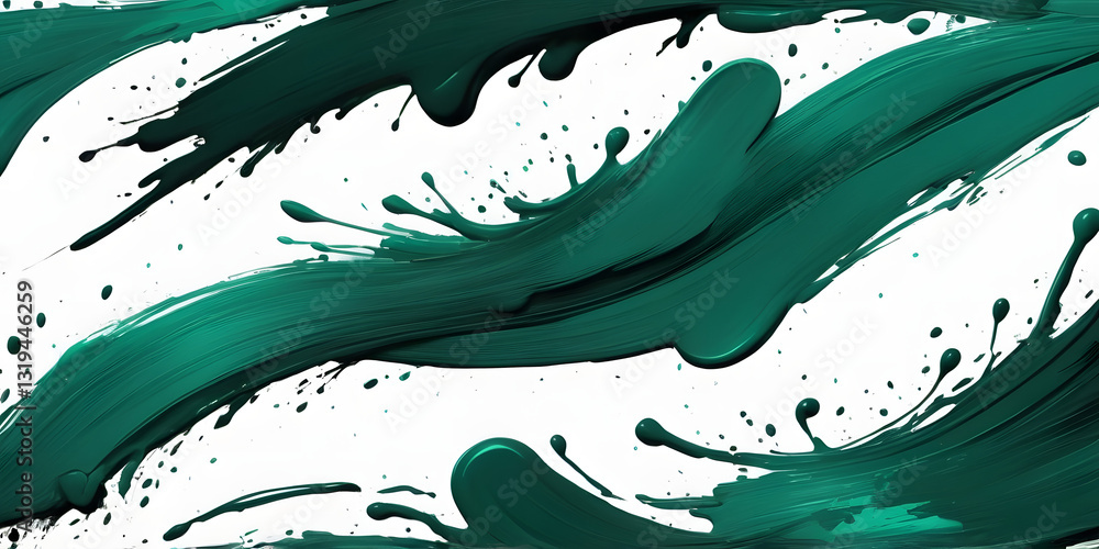 Poster emerald burst: dynamic emerald paint splashes and strokes create an abstract, artistic display. capt