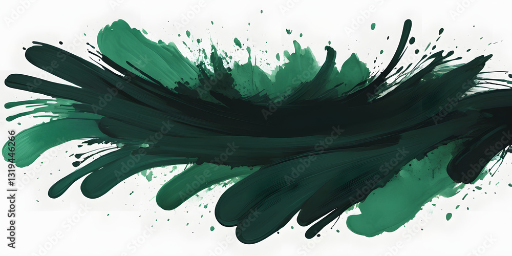Poster abstract emerald brushstrokes: dynamic abstract composition with flowing emerald brushstrokes, blend