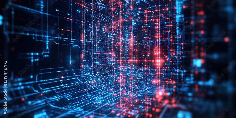 Poster digital background for technology, neural networks, artificial intelligence, data transfer and encry