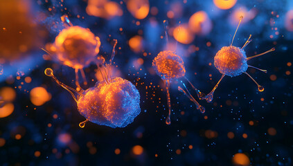 3D rendering of glowing brain cells.