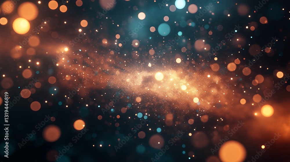 Poster A digital rendering of abstract light particles floating in a dark void 
