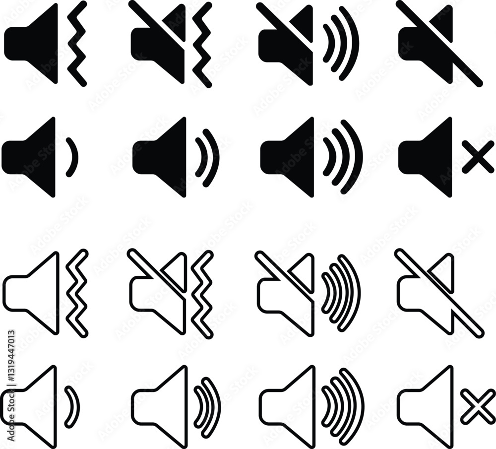 Fototapete volume icon set speaker icon set. volume icon vector loudspeaker icon vector mute and unmute volume 