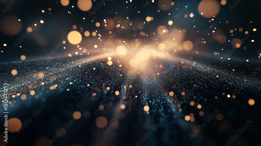 Poster A digital rendering of abstract light particles floating in a dark void 