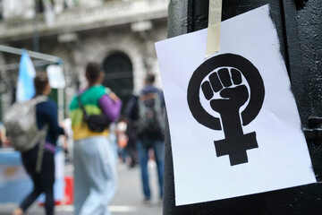 Symbol of the feminist struggle, during the international women march, Argentina