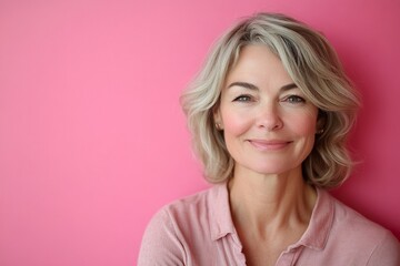 Fototapeta premium A woman with a pink background and a pink shirt