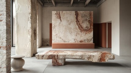 Modern Minimalist Interior Design with Stone Table