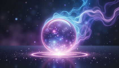 Mystical crystal ball radiating magical energy in cosmic setting, divination
