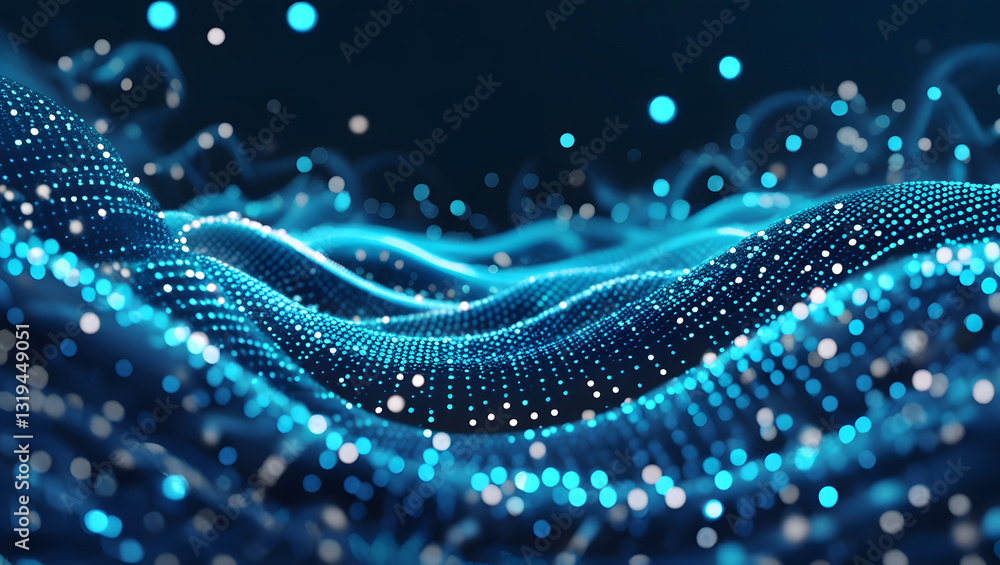 Poster digital wave: a mesmerizing digital visualization of flowing data streams, rendered in vibrant shade