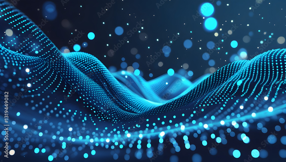 Poster digital wave of innovation: abstract digital data stream flows in a captivating visual representing 