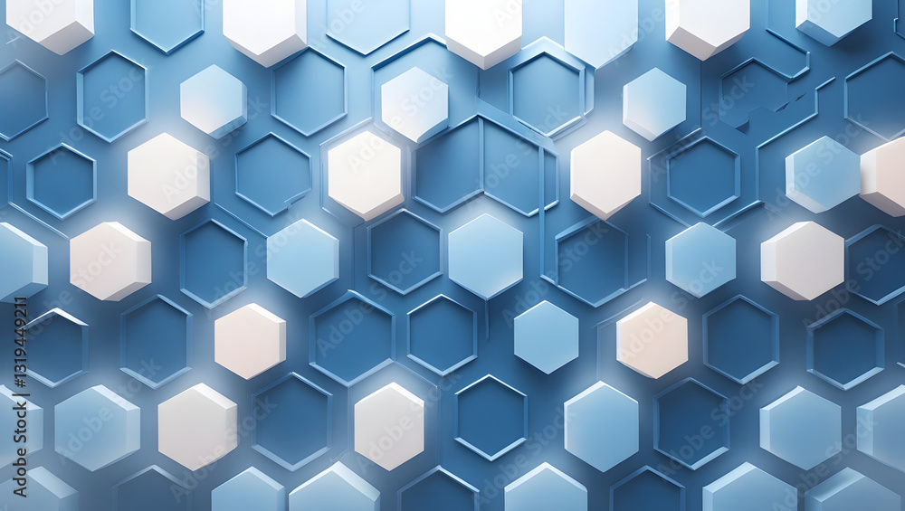 Poster honeycomb hexagons: an intricate pattern of honeycomb-shaped hexagons in varying shades of blue and 