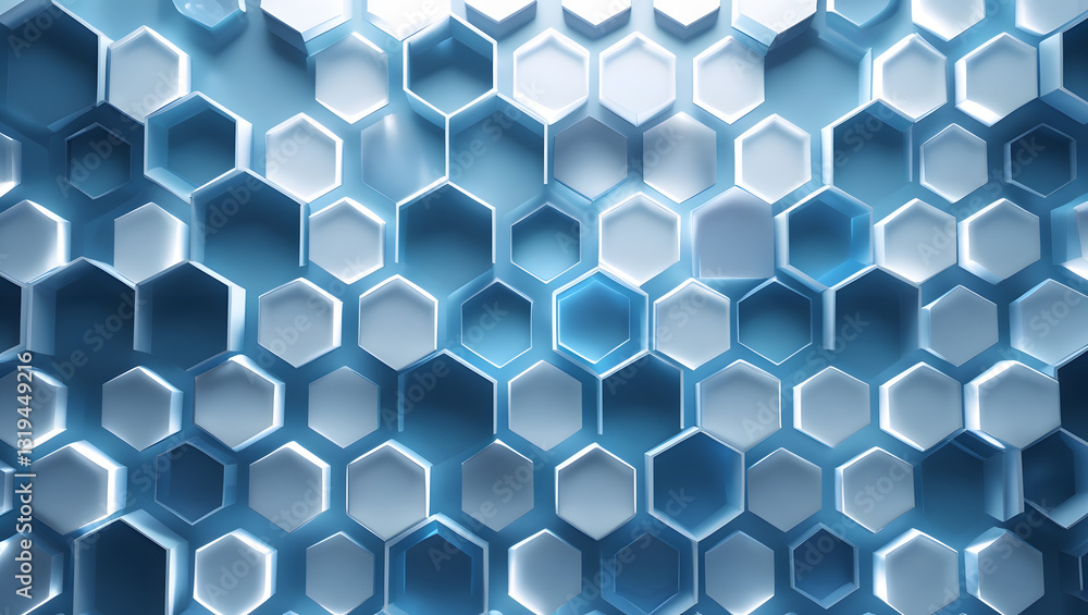 Poster abstract hexagonal pattern: an intricate geometric design of hexagonal shapes, bathed in cool, lumin