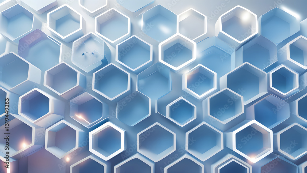 Poster hexagonal innovation: abstract pattern of interconnected honeycombs, suggesting technological advanc