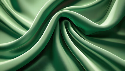 Obraz premium Elegance in Green: A close-up captures the fluid folds and luxurious texture of a piece of emerald silk, draped artfully to create a captivating display of opulence and grace.