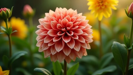 red dahlia flower in garden