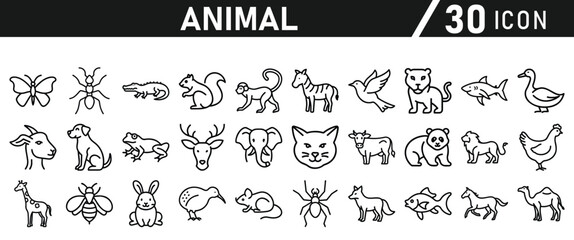 Animal Icons Set. Icon In line style. Vector illustration collection
