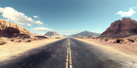 Scenic Road Trip Highway Stretching into the Horizon for an Adventurous and Free-Spirited Journey