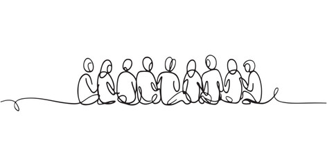 Minimalist One-Line Art of People Sitting Together, Continuous Line Drawing, one line art  Group vector, family coloring page.  © SagorKundu